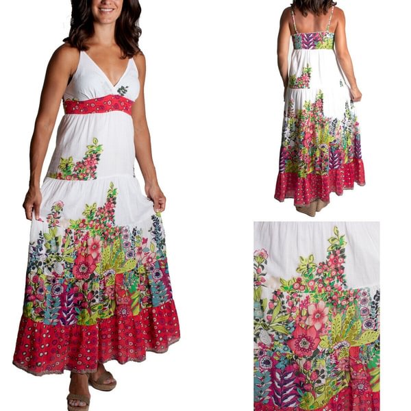 Kkfactoryx White Floral Print Maxi Dress Adjustable Straps A-line Sundress - Shop Trendy Women's Clothing | LoverChic