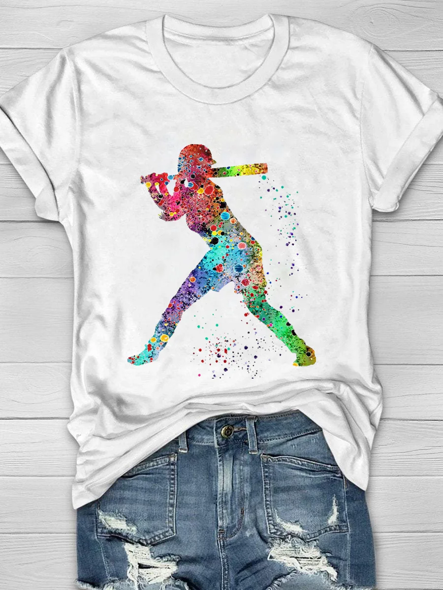Baseball Color Print Short Sleeve T-Shirt