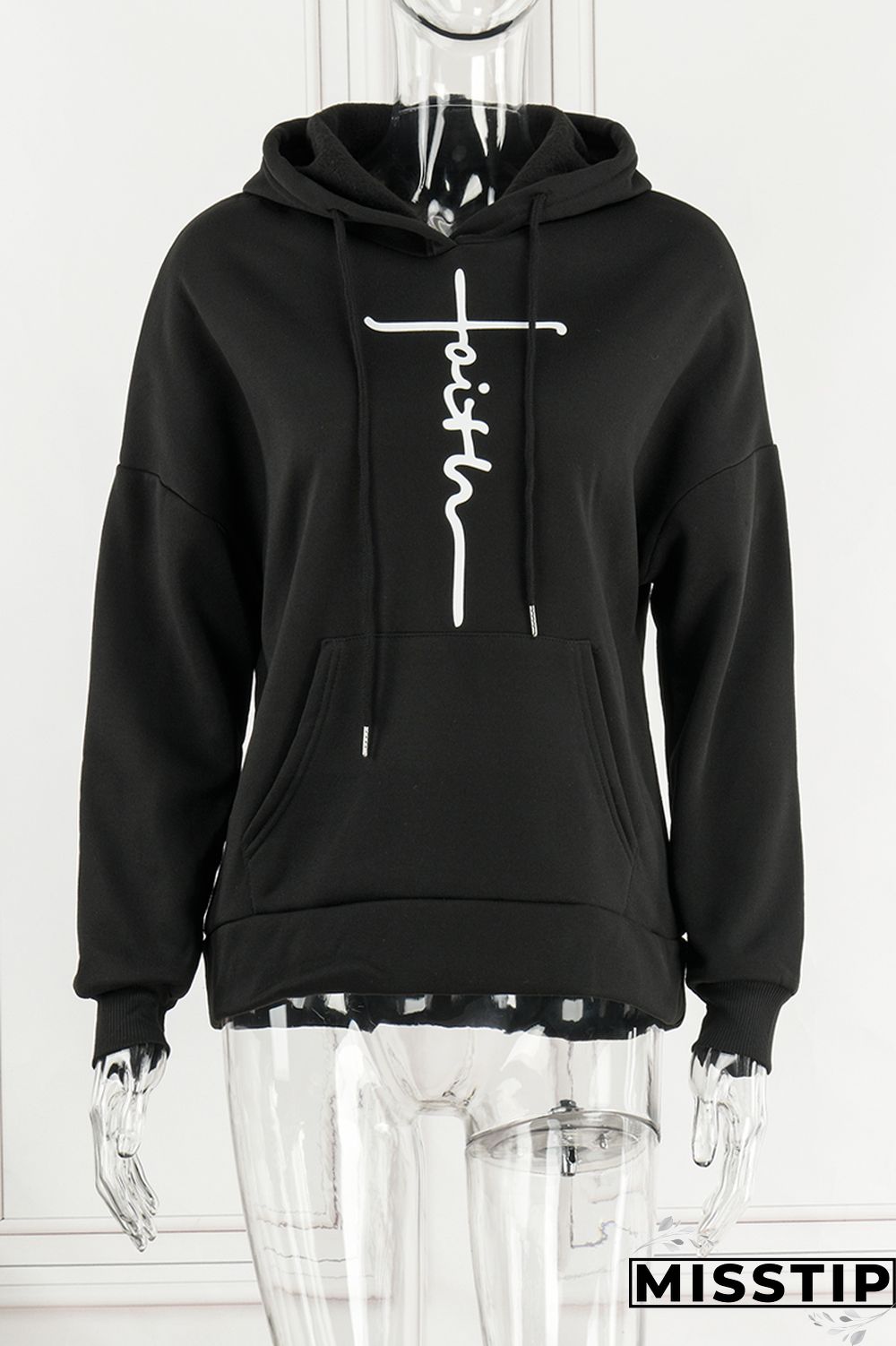 Black Casual Print Patchwork Hooded Collar Long Sleeve Dresses