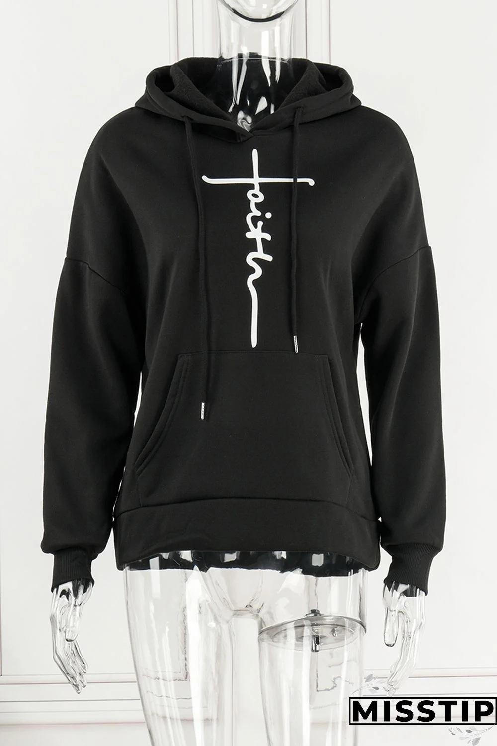 Black Casual Print Patchwork Hooded Collar Long Sleeve Dresses