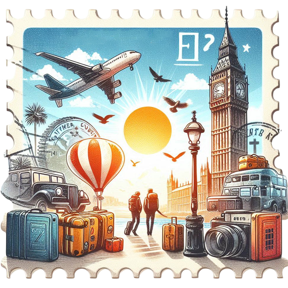 Famous Buildings With Stamp Feeling 30*30cm(canvas) full round drill diamond painting
