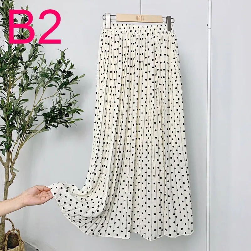 Summer Skirts Womens 2020 New Vintage Floral Print Chiffon Pleated Skirt Elastic High Waist Casual Midi Skirt Women Clothes Jupe