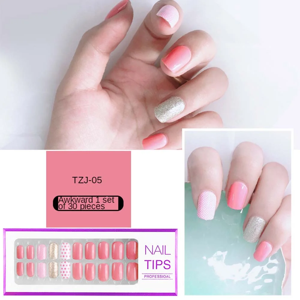 24/30Pcs/Set Reusable False Nail Tips Set Full Cover Shiny Matte Nail Tips With Designs Press On Nails Art Fake Extension Tips-Nail Inspo