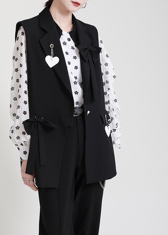 Loose Black PeterPan Collar Button Bow Fall Sleeveless Vest CK2337- Fabulory