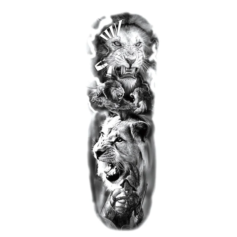Temporary Tattoos Snake Lion Asian Fake Tattoo Tiger For Men Waterproof Art Mermaid Sticker Paste on Arm Leg Tattoos Body Art