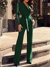 Solid Color Split-Joint  Long Sleeve Jumpsuits