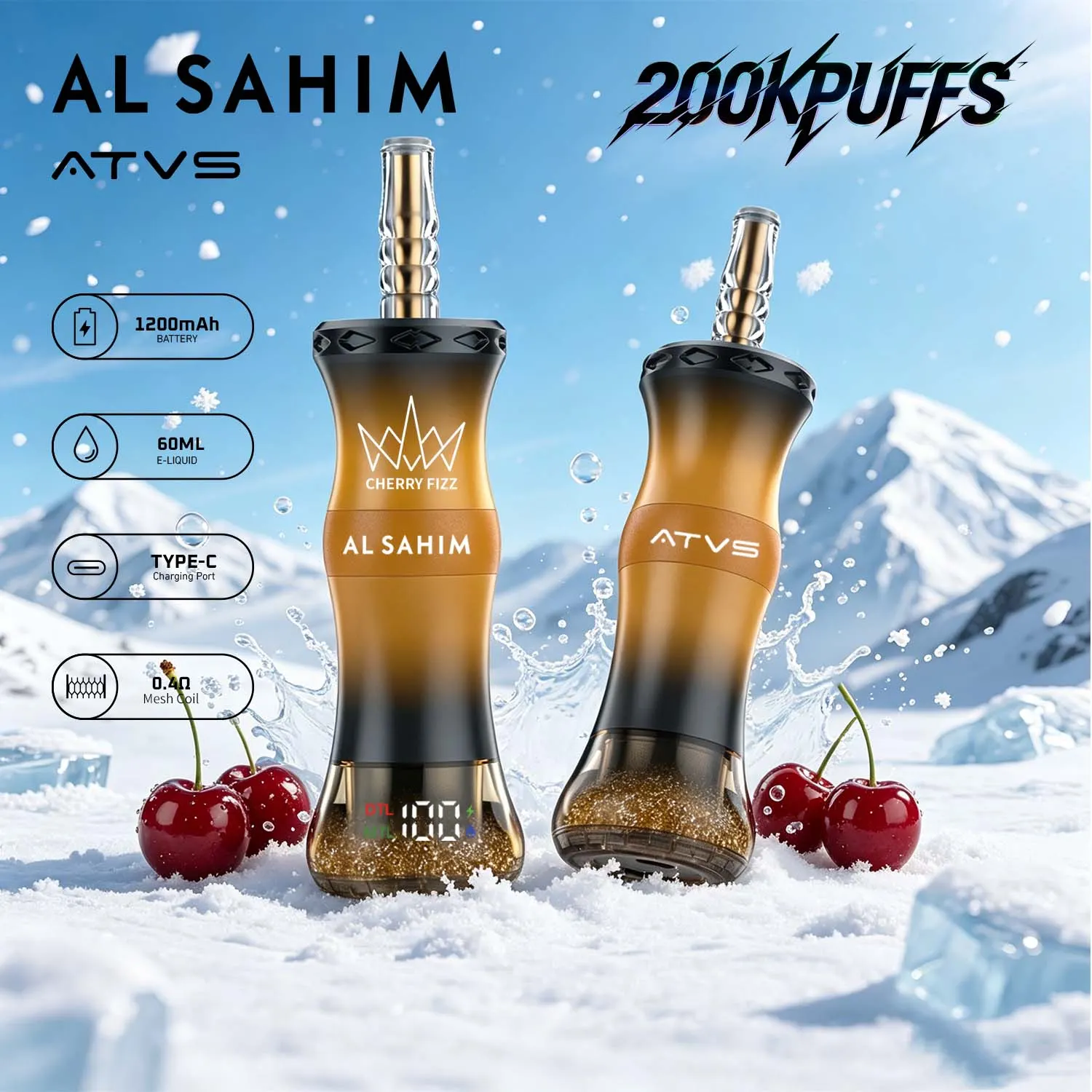 ATVS AL SAHIM 200000 200K Puffs Dual Mode LCD Display Disposable Vape Pen  fumotvapeshop