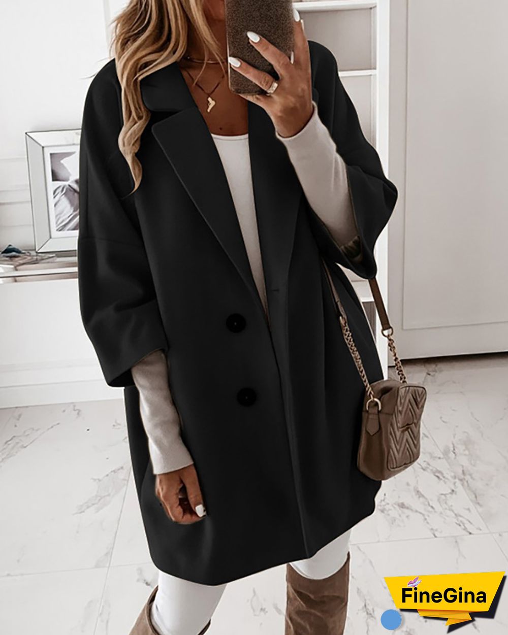 Button Design Long Sleeve Casual Coat