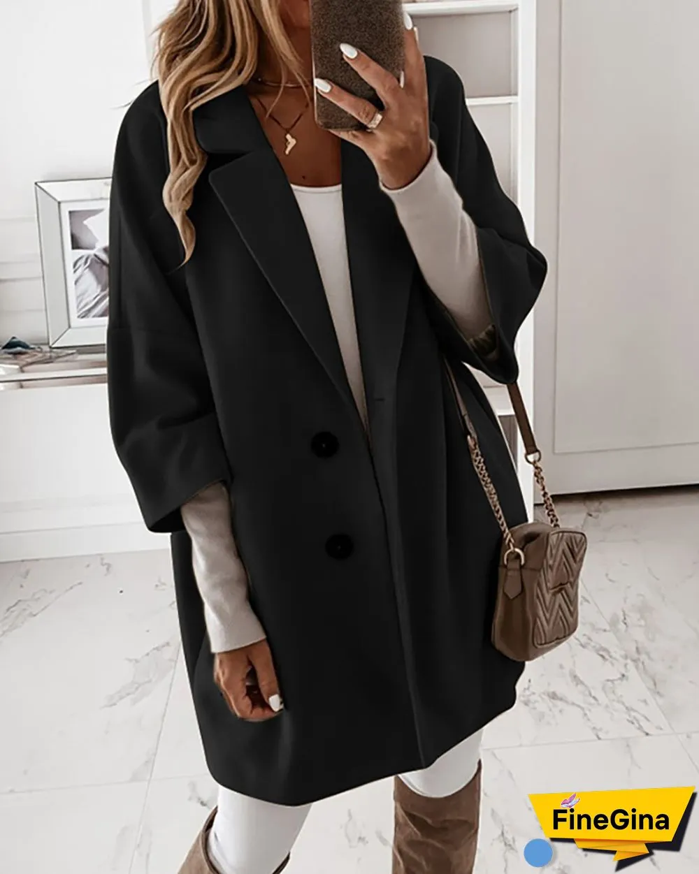 Button Design Long Sleeve Casual Coat