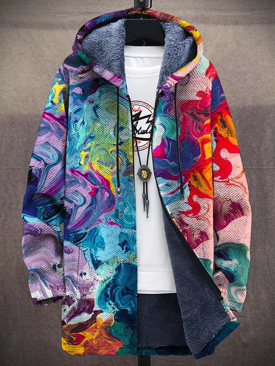 Unisex Rainbow Mix Art Plush Thick Long-Sleeved Sweater Coat Cardigan
