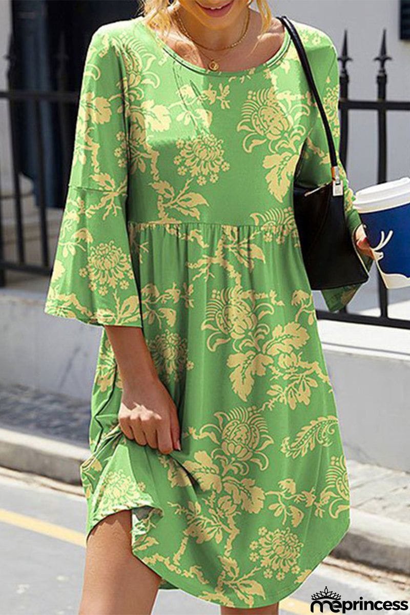 Elegant Not Positioning Printed Fold O Neck A Line Dresses