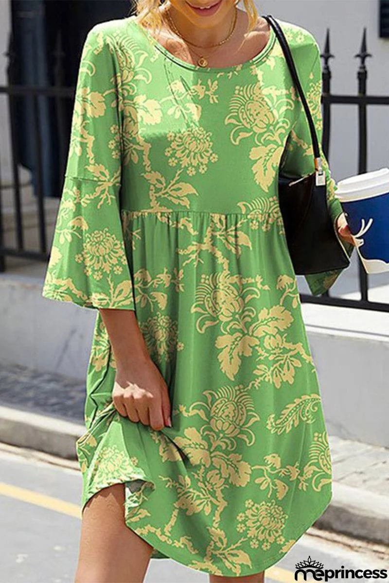 Elegant Not Positioning Printed Fold O Neck A Line Dresses