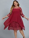 Women's Plus Size Curve Party Dress Floral Crew Neck Lace 3/4 Length Sleeve Winter Fall Elegant Prom Dress Midi Dress Party Cocktail Dress Dress / Lace Dress / Mesh