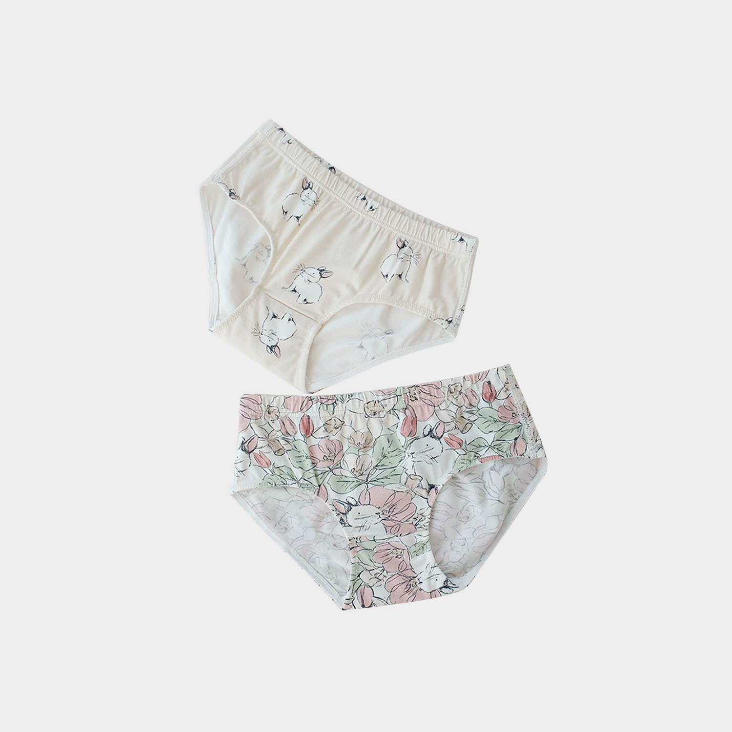 Bunny & Floral Bamboo Fiber Girls' Underwear 2-Pack REAL SILK LIFE