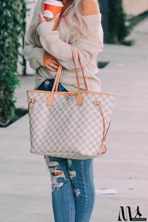 MidiSono - Check Tote Handbag with Clutch Wallet