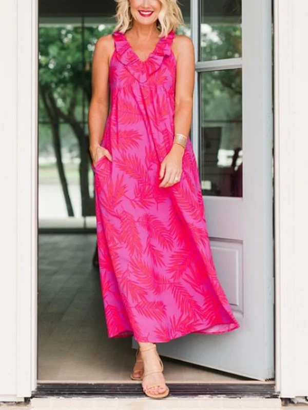 elegant temperament sleeveless printed beach dress