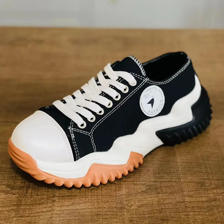Women's Thick Bottom Sponge Cake Heel Casual Lace Up Canvas Shoes Large Women's Shoes