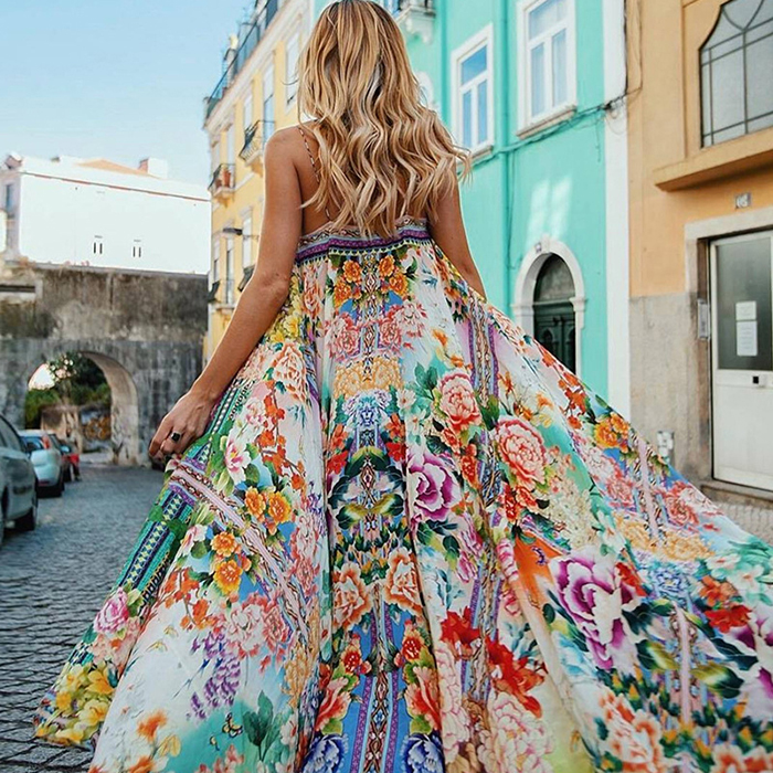 Floral Spaghetti Boho Maxi Dress wearshes