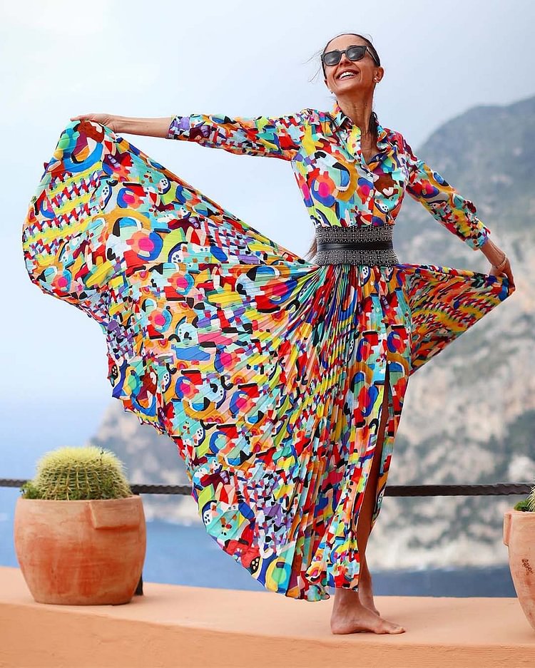Resort Color Block Shirt Dress