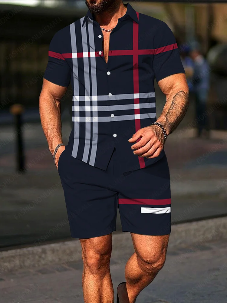 Men's casual printed short sleeved two-piece set