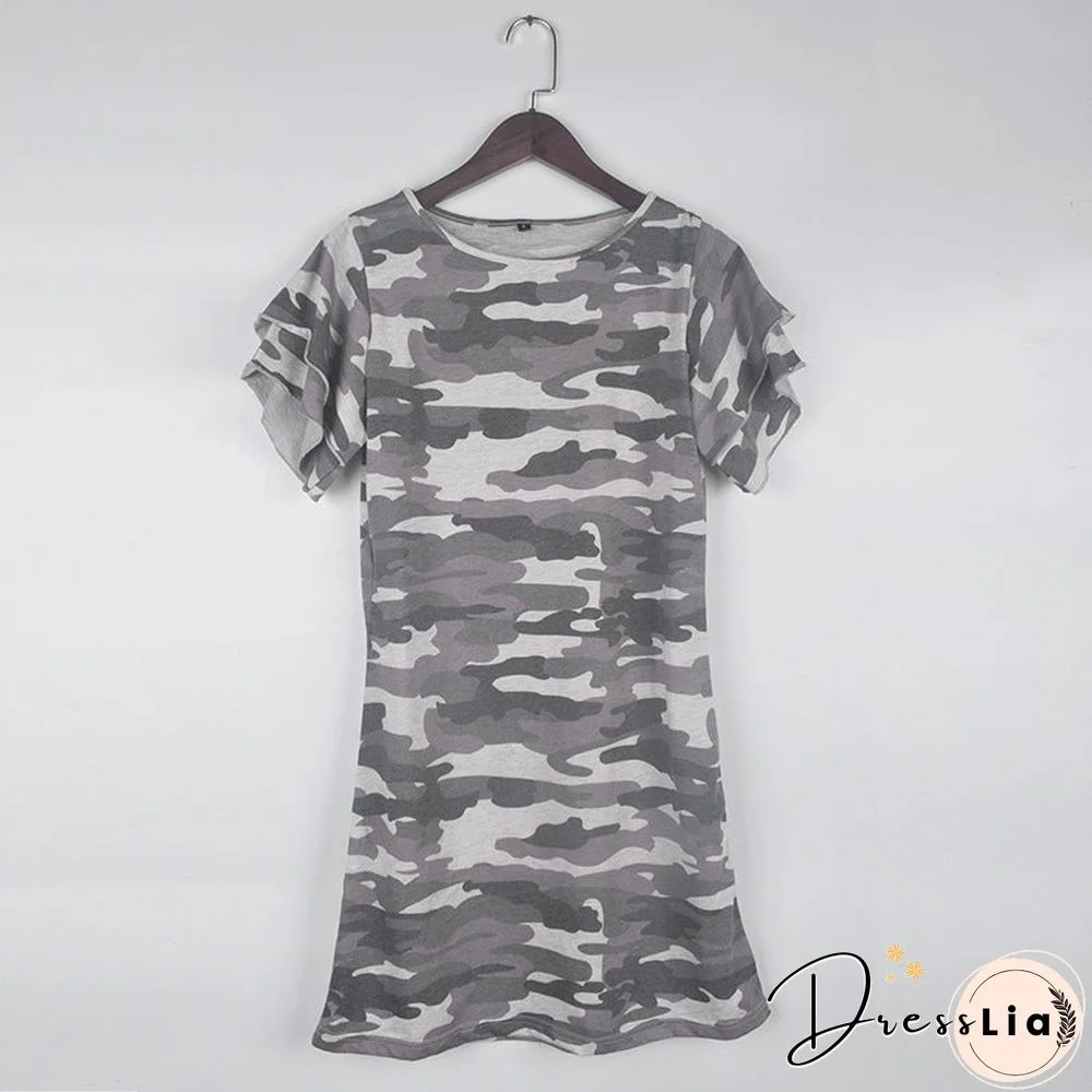 Cool Layered Angel Sleeves Camo Bodycon Camouflage Short Dress