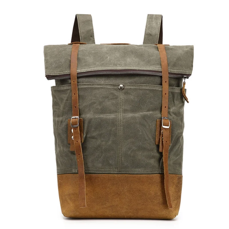 Oil Canvas Backpack With Leather Casual Outdoor Backpack, Waterproof School Bag, Travel Backpack