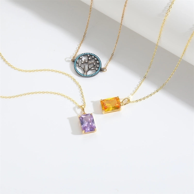 Copper 14K Gold Plated Inlay Tree Zircon Copper Necklaces