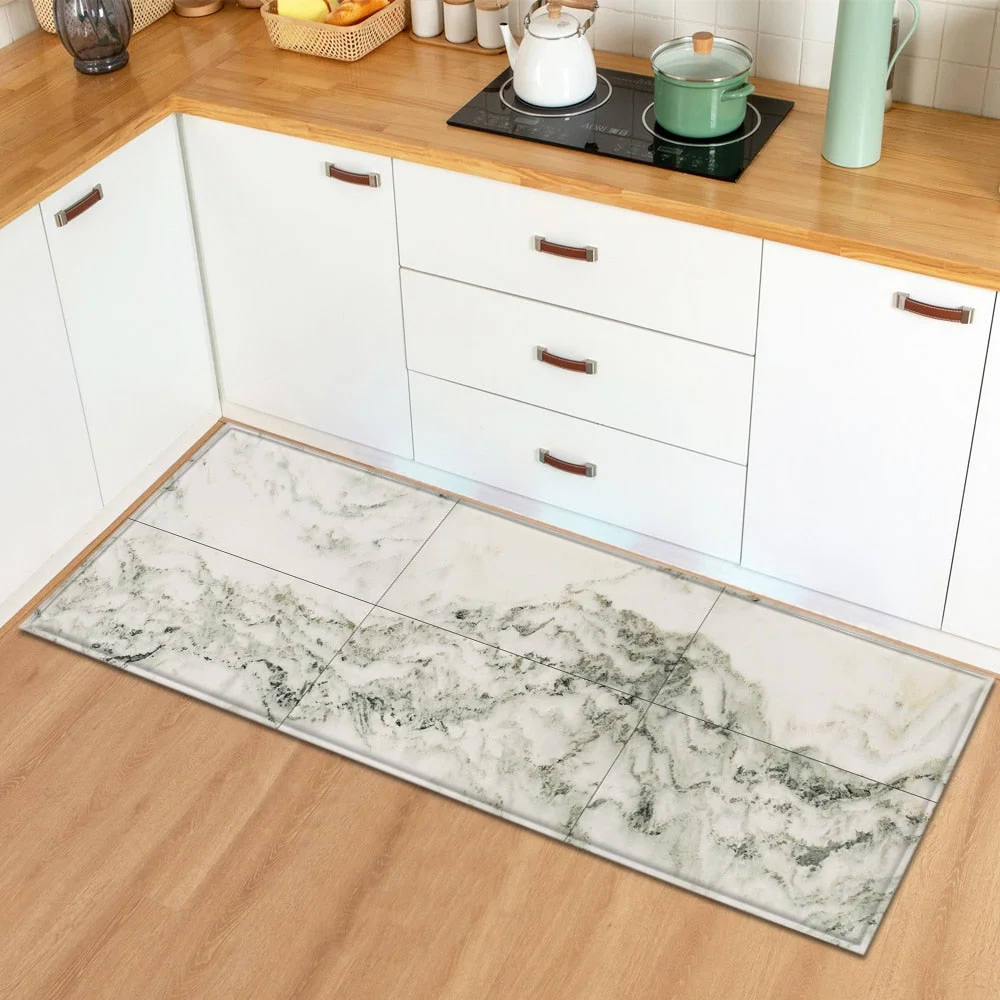 Kitchen Mat Home Entrance Doormat Living Room Bedroom Floor Decoration Long Carpet Marble Pattern Hallway Bathroom Anti-Slip Rug