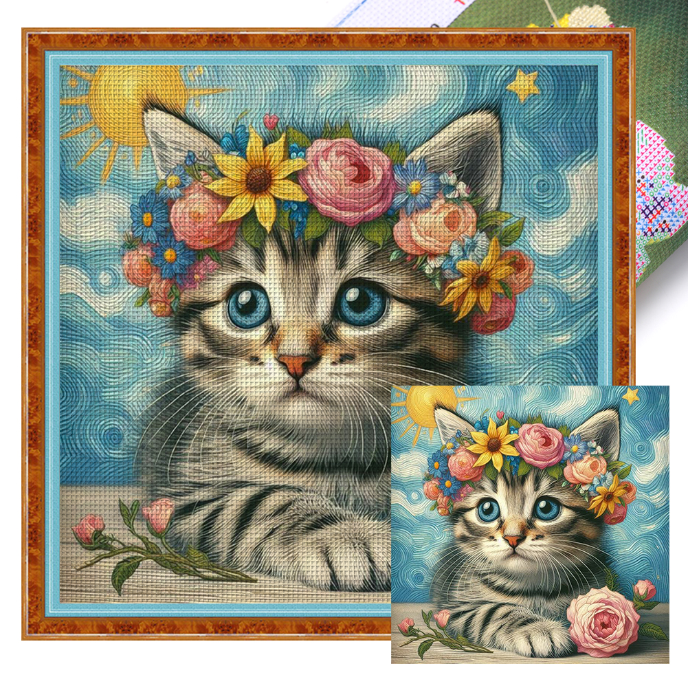 Flower Kitten Full 11CT Pre-stamped Canvas(40*40cm) Cross Stitch