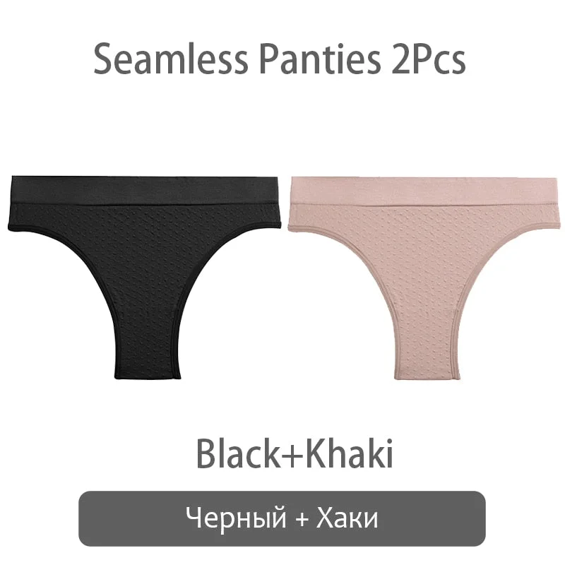 FINETOO 2Pcs/set Seamless Brazilian Panties S-2XL Plus Size Women T-back Underpants Ladies Soft Thongs Underwear Female Lingerie