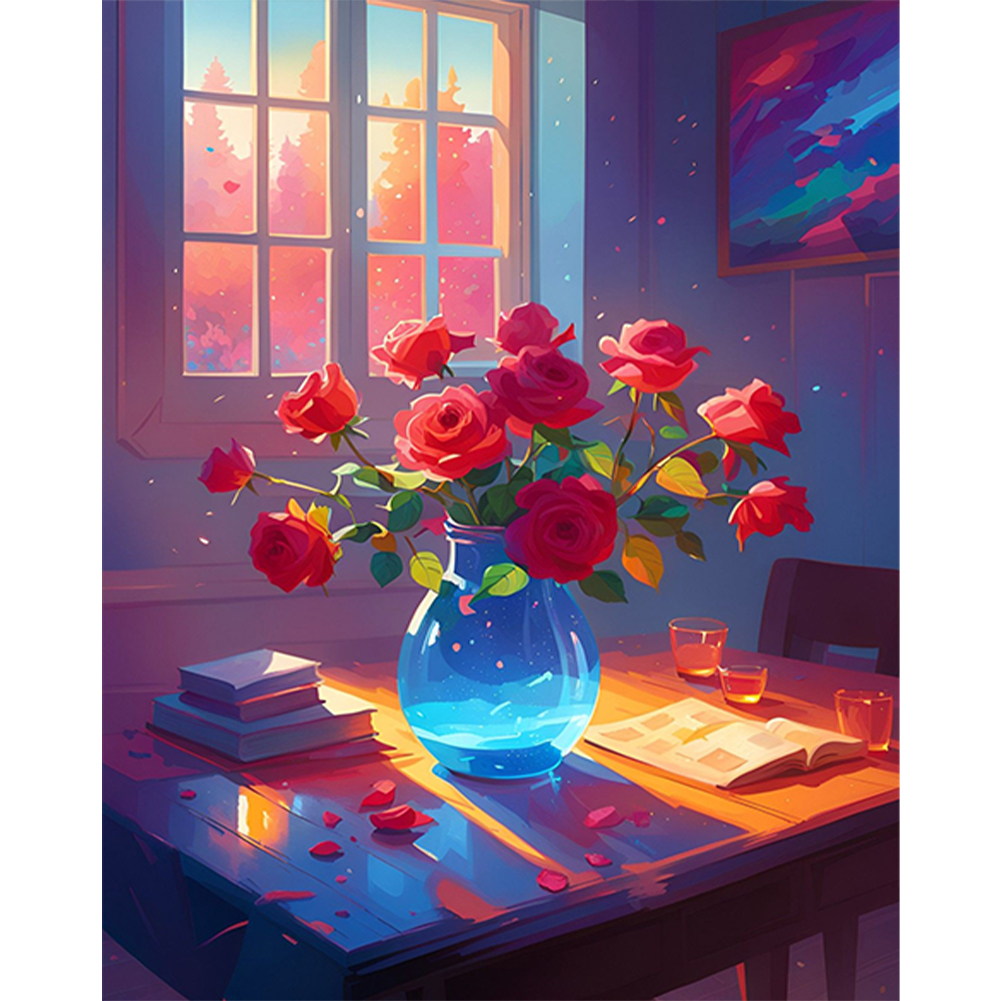 Window Sill Flowers-Paint by Numbers-16"x20"/40x50cm