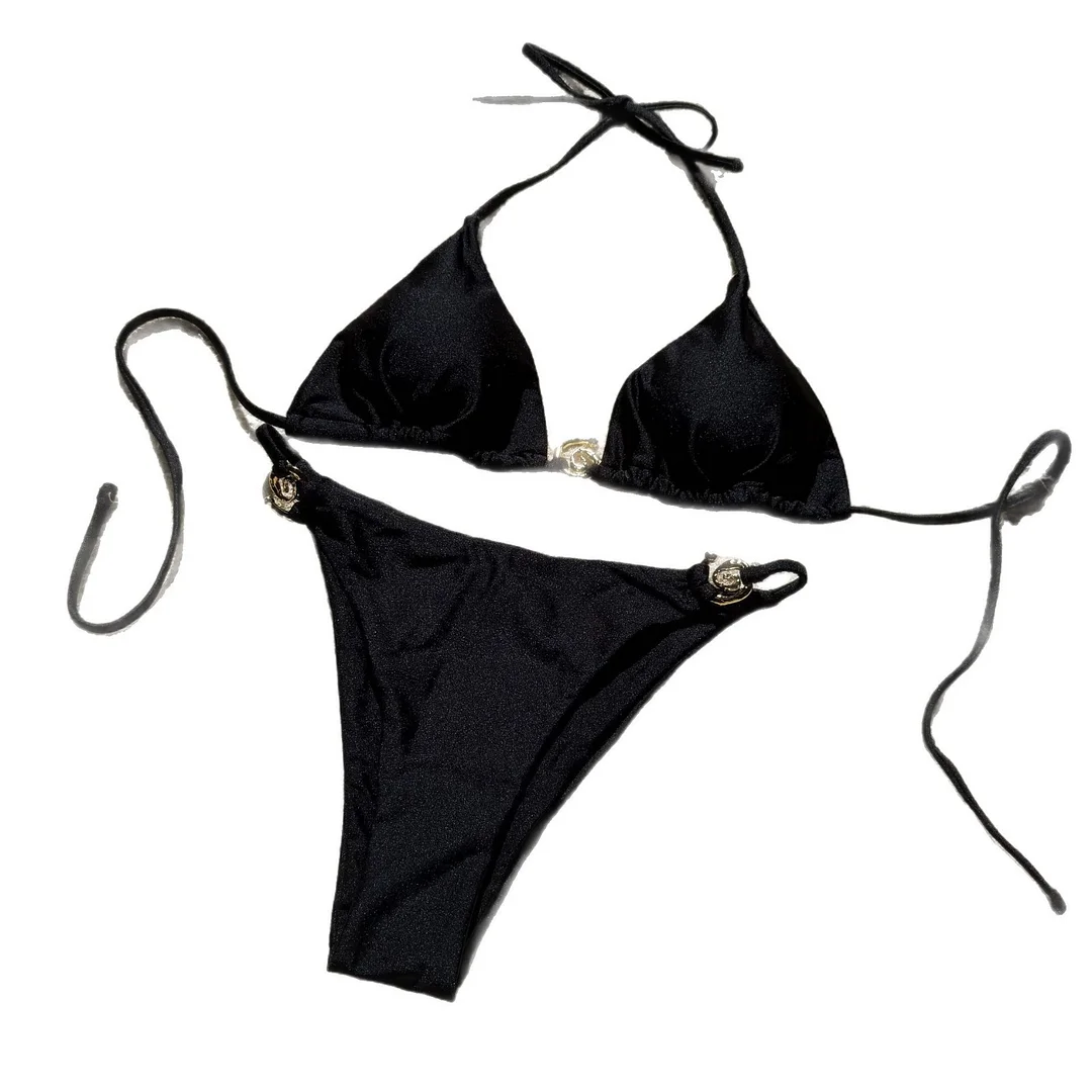 Uveng 2025 New Sexy Nylon With Light Metal Ring With Dew-Back Split Body Swimsuit Bikini