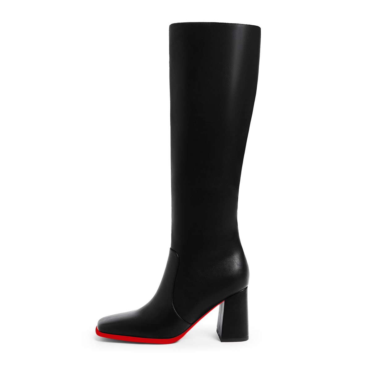 95mm Women's Knee Boots Red Bottom Block Chunky Heels Zipper Fashion Sexy Daily Matte Boot-MERUMOTE