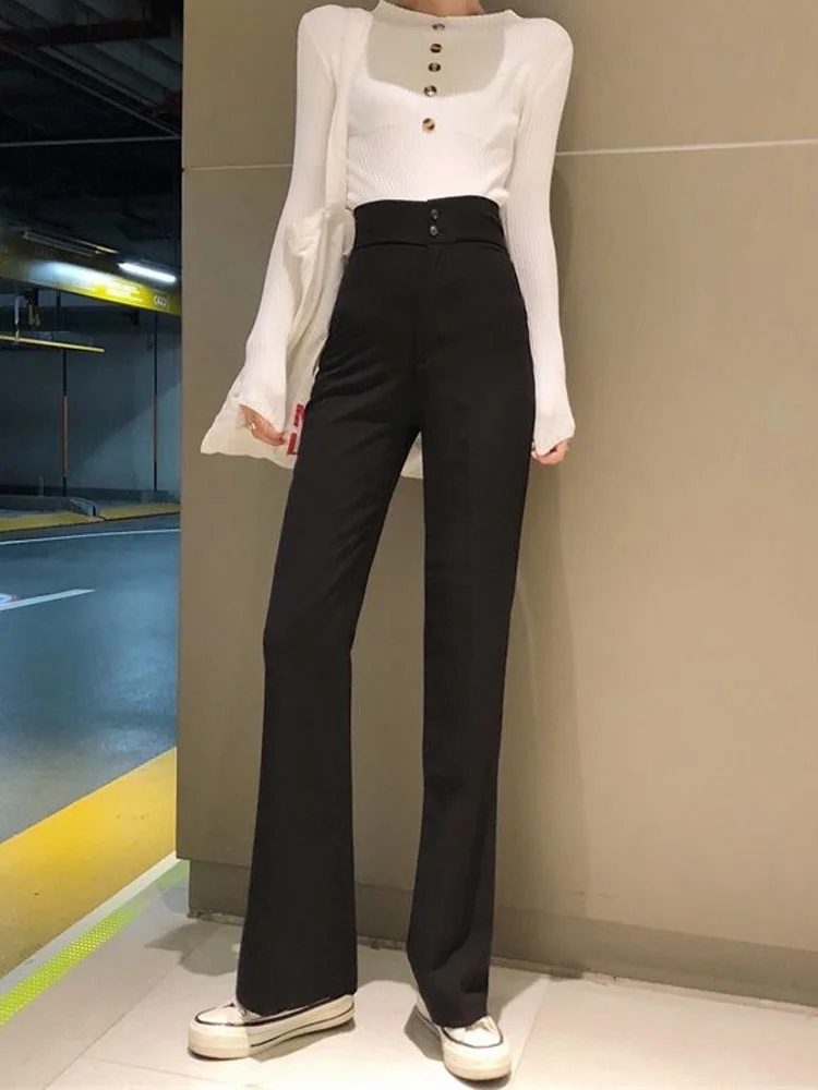 Jangj autumn spring new korean style office high waist Streetwear wide leg pants casual solid trousers women woman flare pants