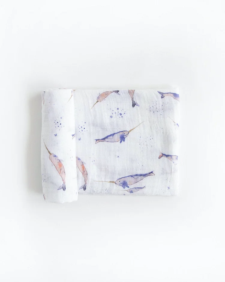 Cotton Muslin Swaddle Blanket - Narwhal