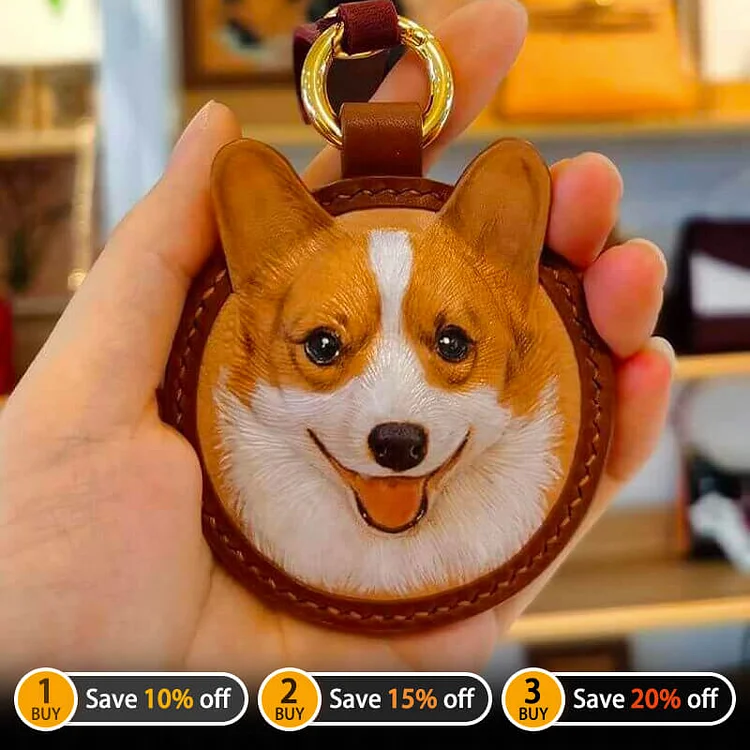 Customized Handmade Leather Corgi Dog Keychain