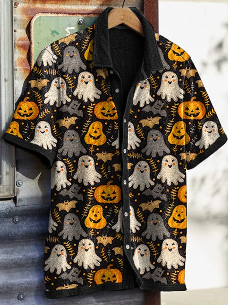 Men's Halloween Ghost Pumpkin Print Vintage Shirt