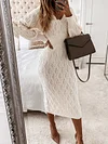 Solid Color V-Neck Long Sleeve Simple Slim Midi Dress