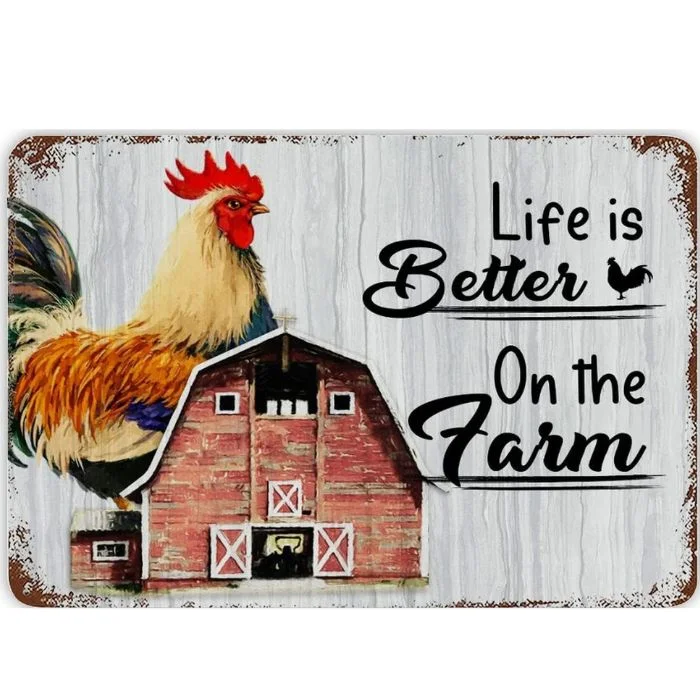La vie du poulet est meilleure à la ferme - plaque en bois et panneaux en étain vintage - 7.9x11.8 / 11.8x15.7inch