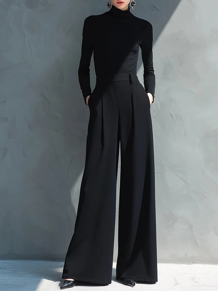 Classic Black High-neck Wide-leg Jumpsuit