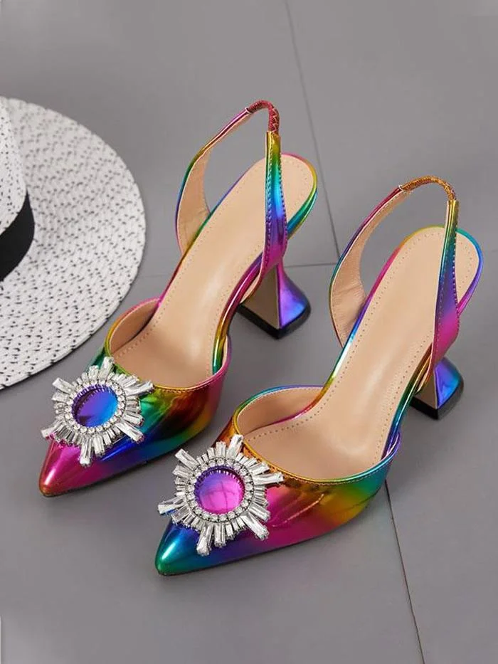 Multicolor Pu Summer Spool Heel Sandals