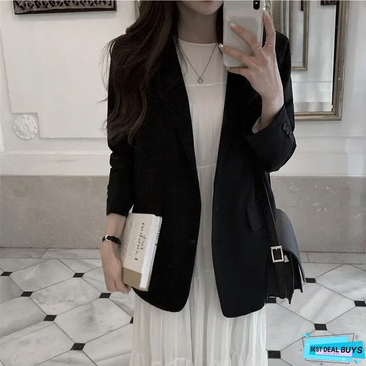 New Pockets Formal Jackets Vintage Fashionable Office Lady Elegant Outerwear Autumn Winter