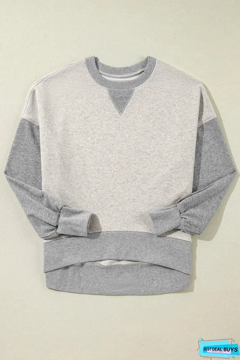 Light Grey Color Block Thumbhole Sleeve Drop Shoulder Sweatshirt