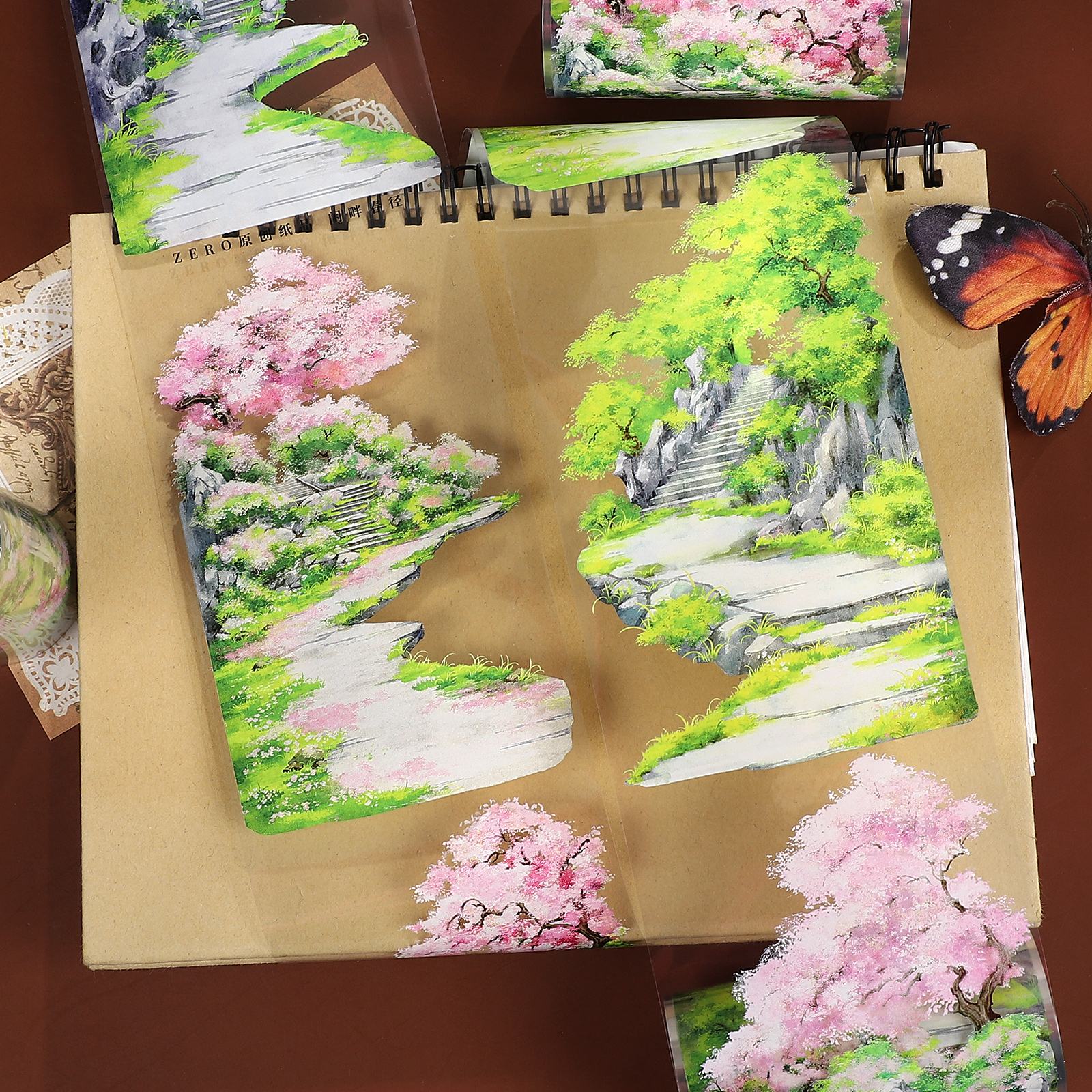 PET 테이프 - 80mm*5m 빈티지 봄꽃 식물 나무 조경