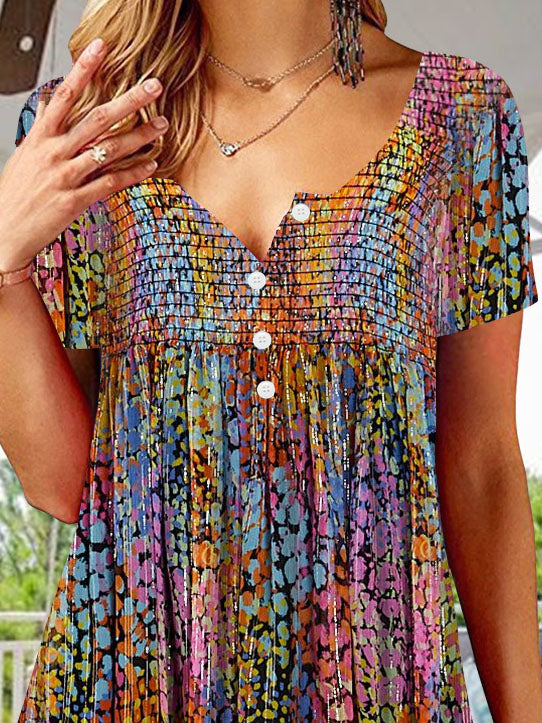 Women Half Sleeve V-neck Solid Color Dress