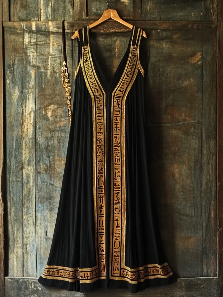 Vintage Ancient Egyptian Bordered Flowy Tank Dress
