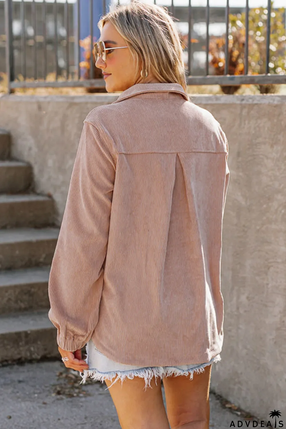 Apricot Ribbed Texture Half Zip Collared Sweatshirt