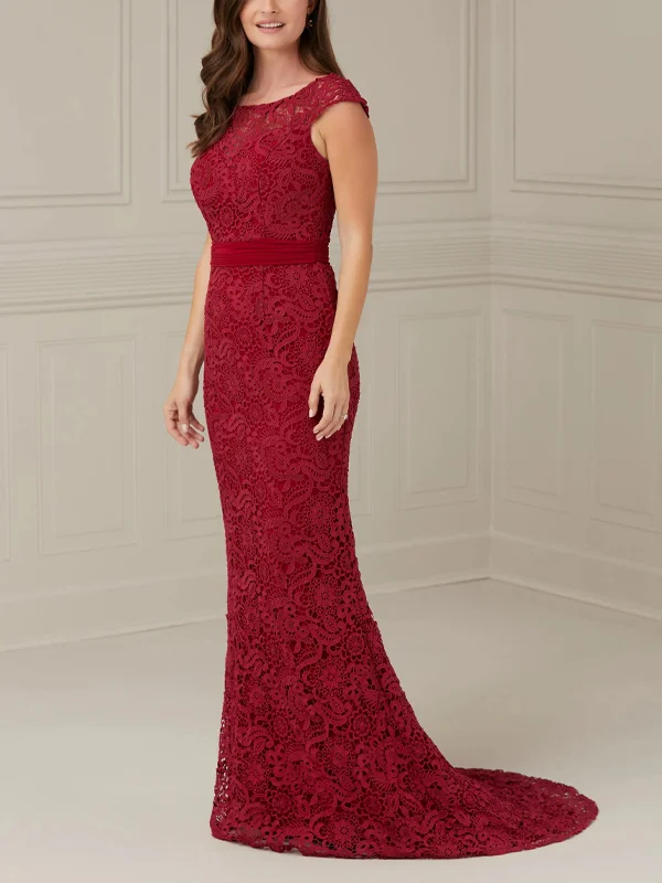 Round Neck Lace Solid Color Short Sleeves Maxi Dress