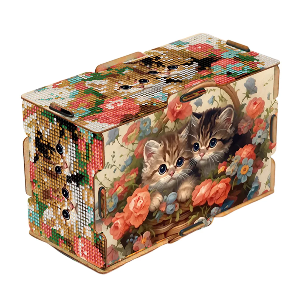 Diamond Painting Tissue Box Kits Rhinestone Craft Kit (Kitten Flower Basket)