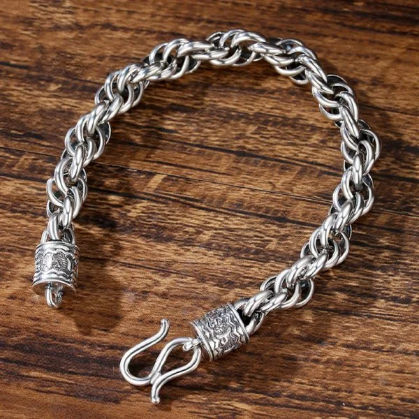 Sterling Silver Buddhist Mantra Bold Link Chain Bracelet